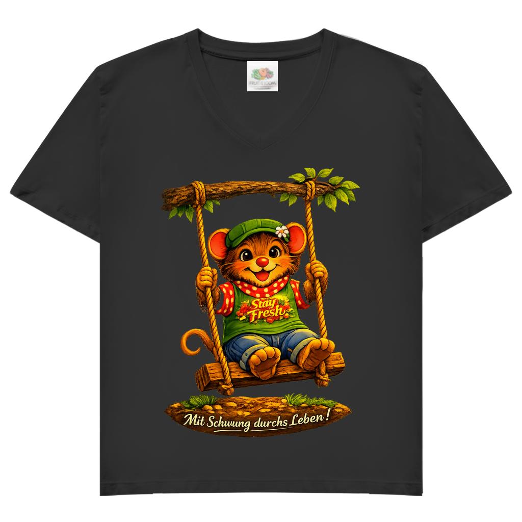 Damen Basic V-Neck T-Shirt Willi mit Schwung durchs Leben