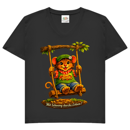 Damen Basic V-Neck T-Shirt Willi mit Schwung durchs Leben
