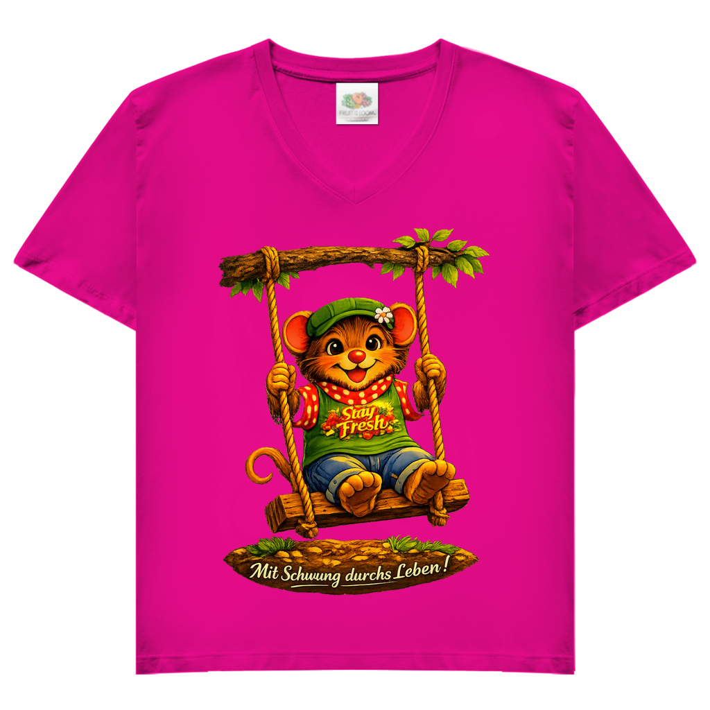 Damen Basic V-Neck T-Shirt Willi mit Schwung durchs Leben