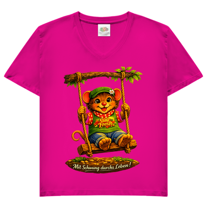 Damen Basic V-Neck T-Shirt Willi mit Schwung durchs Leben
