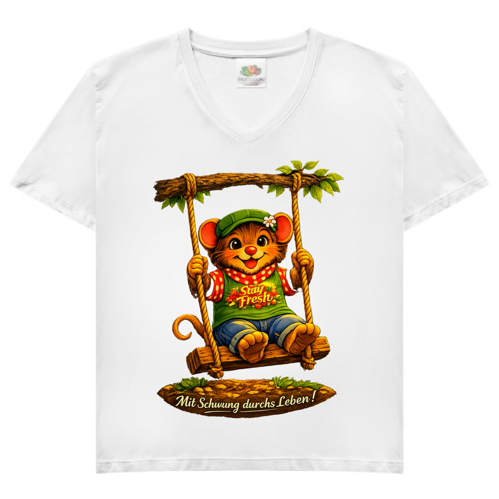Damen Basic V-Neck T-Shirt Willi mit Schwung durchs Leben