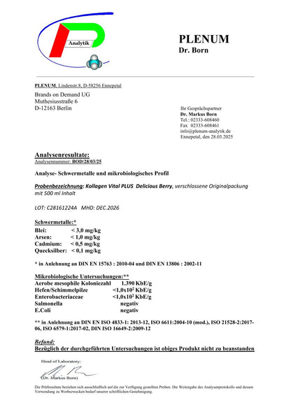 Kollagen Vital PLUS+ Shots - Wild Berry - 500ml