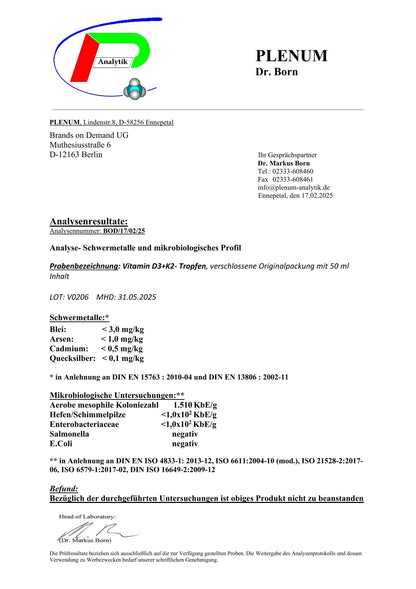 Vitamin D3 + K2 - 1.700 Tropfen (1.000 I.E.) - 50ml