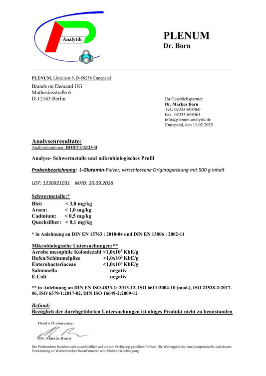 L-Glutamin Pulver Doypack - 500g